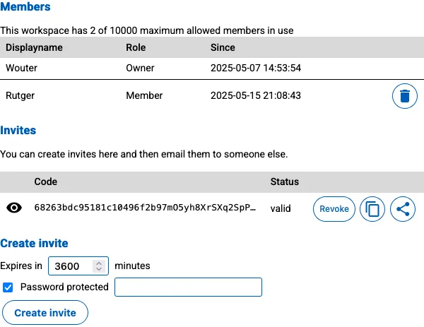 Screenshot of the members and invites
