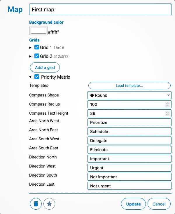 Screenshot of the edit map dialog with priority matrix enabled and open