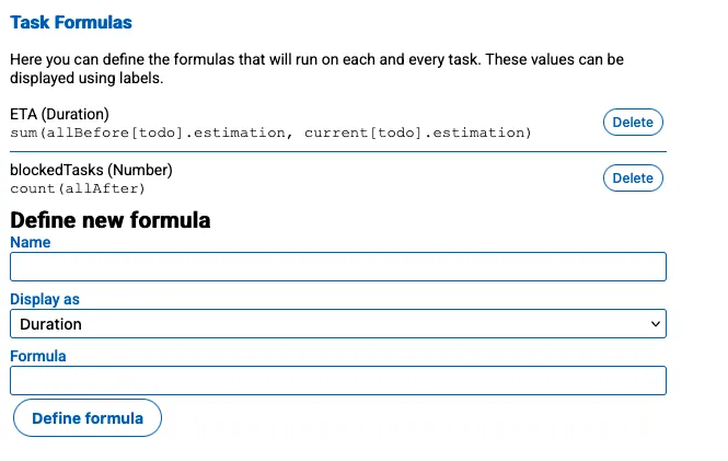 Screenshot of the task formula editor