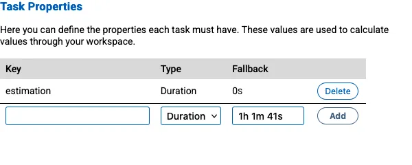 Screenshot of the task properties definition